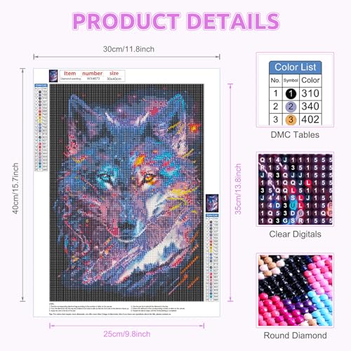 EOBROMD Wolf Diamond Painting, 5D Diamond Painting Kits for Adults Kids Full Round Drill Diamond Art Kits - Image 2