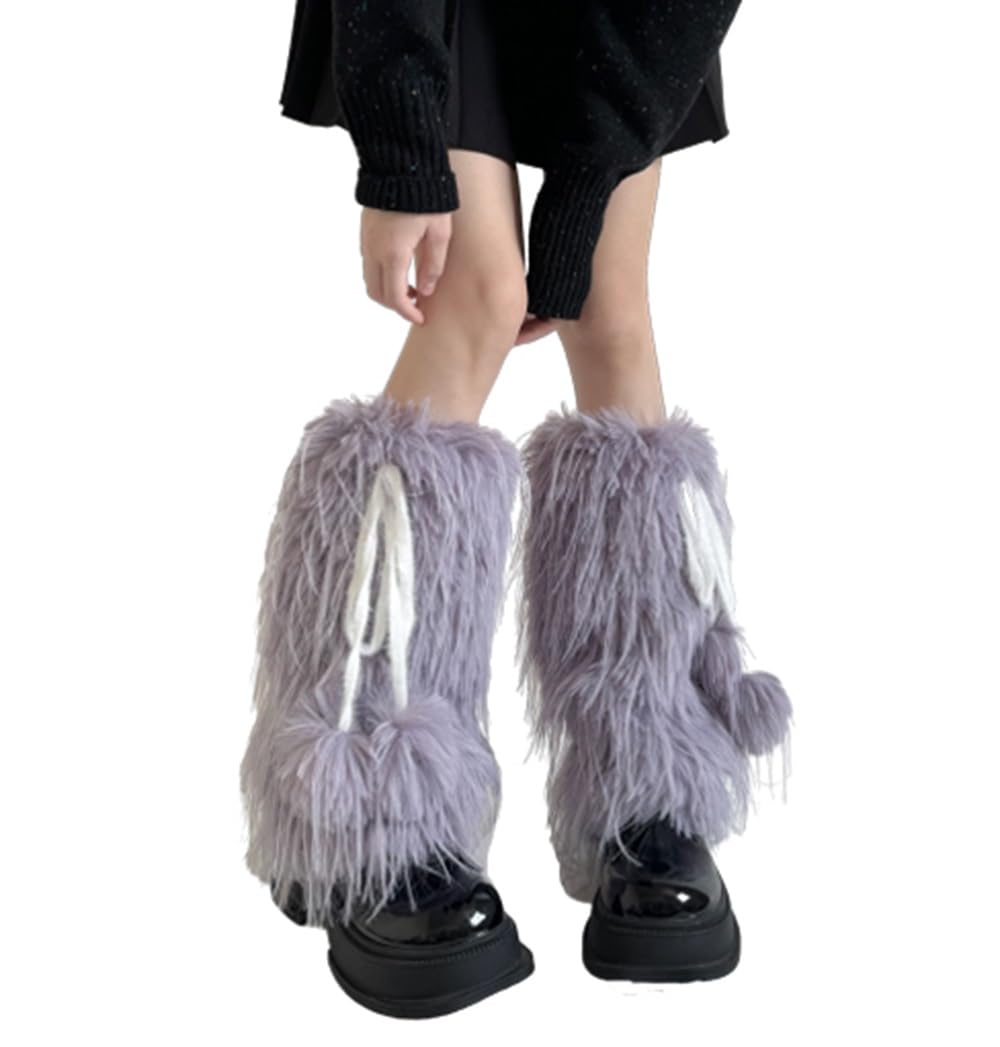 Purple Kawaii Leg Warmers Girls Woolly Sleeves Baggy Knee High Flared Gothic Womens Festival Goth Fashion Y2K Emo Grunge Winter Warm Style