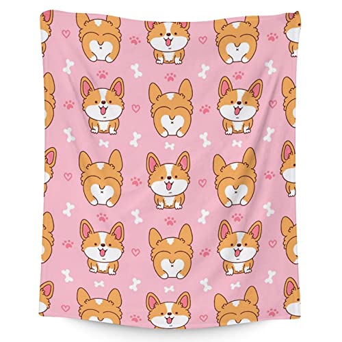 Corgi Blanket Gifts - 50"x60" Cute Throw for Adults, Kids - Pink Soft Fuzzy Blankets for Bed, Couch & Living Room