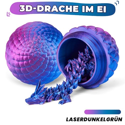 Merrwon 3D-Gedruckter Drache (28,5 cm) mit Drachenei – Ostern Spielzeug und Deko, Ostergeschenke Kinder, Laserviolett