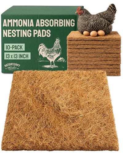 Hatortempt Chicken Nesting Pads for Laying Hens - Coconut Coir - Ammonia Absorbing Nesting Box Pads for Chicken Coop - 13x13, 10 Pack of Liners