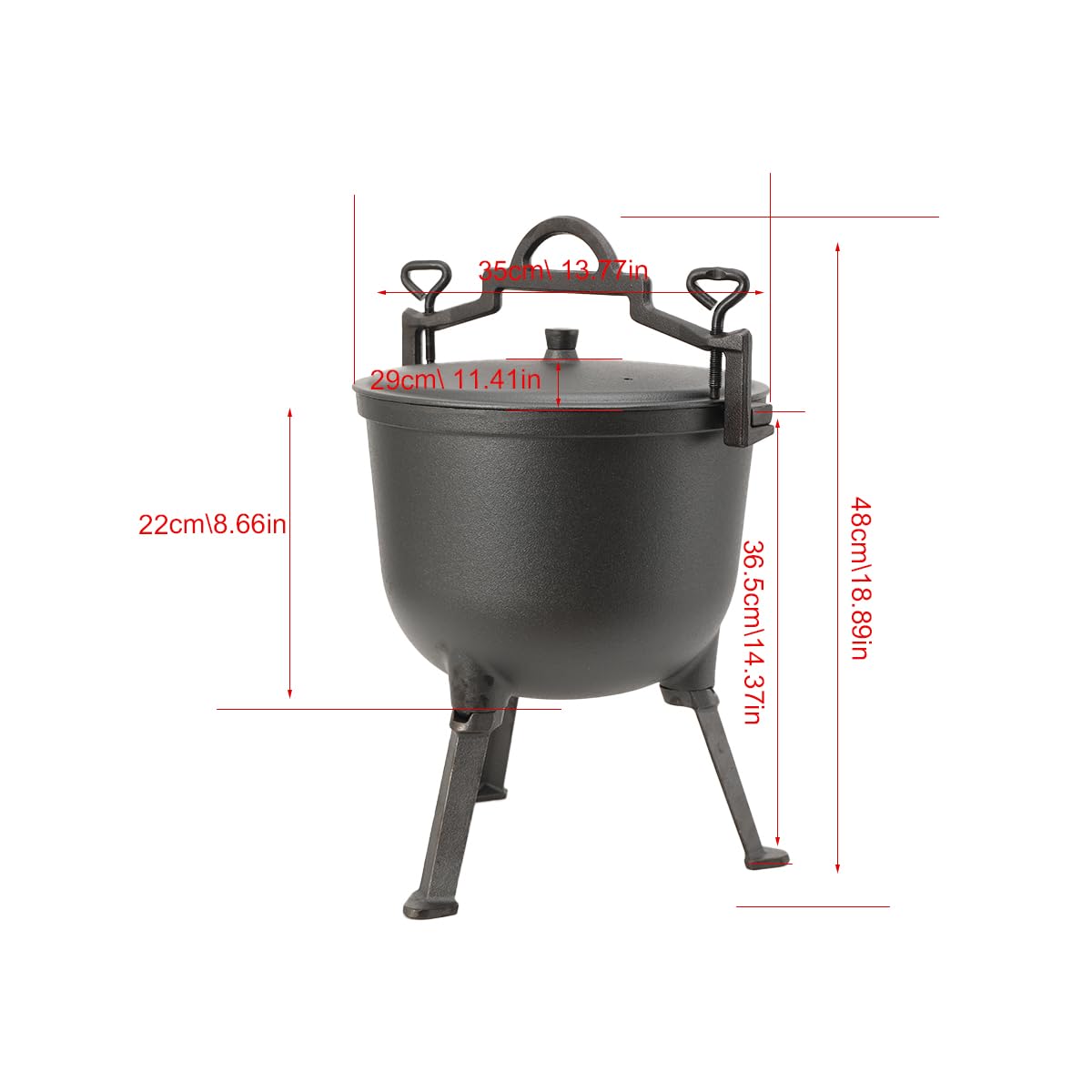 Caldero de Hierro Fundido 10L, Hervidor de Caza con 3 Patas y Tapa, Olla para Fogata, Camping y Barbacoa, Horno Holandés para Jardín, Marmita de Hierro Natural para Exterior