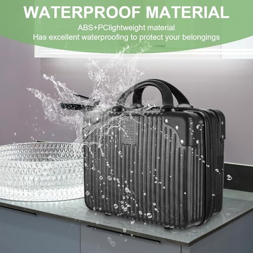 Image of ABS Hard Shell Cosmetic Travel Hand Luggage Portable Carrying Makeup Case Suitcase Organizer Box Vanity Mini Suitcase Small Accessory Bag, 30 cm, No Wheels (Black)