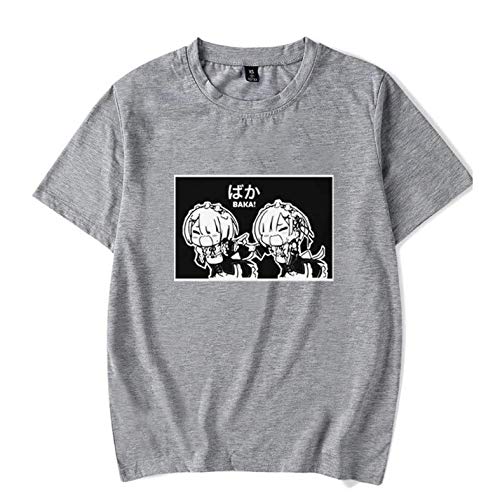 Camiseta Básica Unissex Algodão Re:Zero Ram Rem Baka Anime (Cinza, GG)