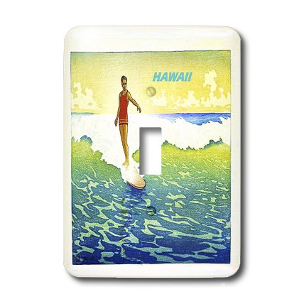 Affiche surf hawaïenne vintage jaune turquoise interrupteur à bascule 3dRose - 3