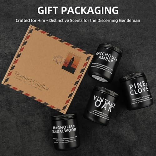 slashome Scented Candles for Men - 4 Pack Scented Candles Gifts for Men, Dad, Boyfriend - 50 Hours Long Burning Soy Candles for Home Scented (Pine/Sandalwood/Patchouli/Oak) - Image 6