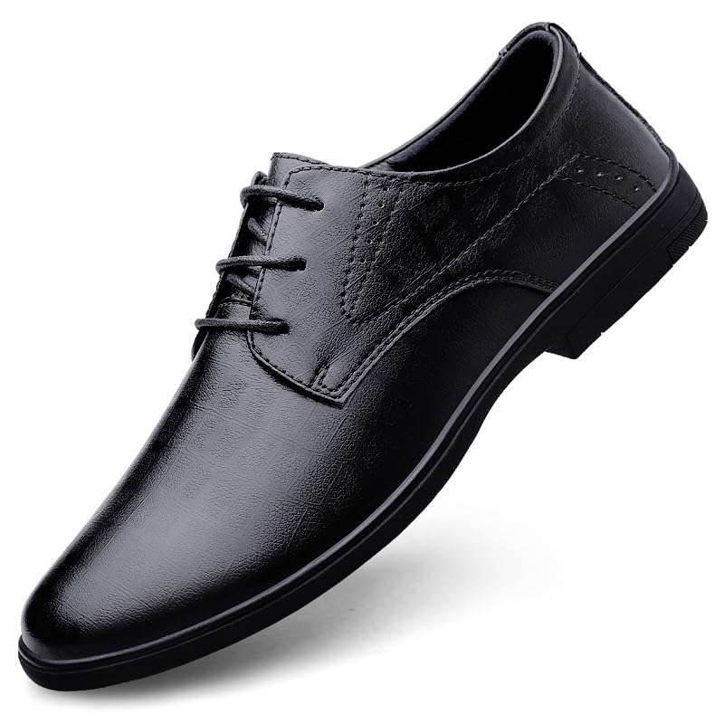 HOOENG Dress Oxford for Men Lace Up Round Toe Solid Color Vegan Leather Derby Shoes Resistant Non Slip Rubber Sole Anti-Slip Block Heel Classic(Color:Black,Size:8.5)