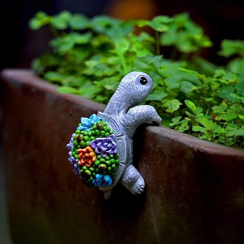 Mini Turtle Statue Miniature Tortoise Figurine Plant Pot Hanger, Realistic Resin Climbing Turtle Ornament Garden Decor for Bonsai Succulents Aquariums, Creative Gift for Plant Parents