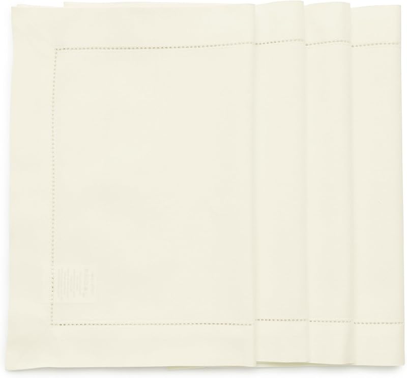 Cotton Linen Placemats Ivory Hemstitch, 14 x 19 in, Set of 4 | define each seat for daily meals and dining, hemstitched border, a thoughtful housewarming gift, Ivory, machine washable