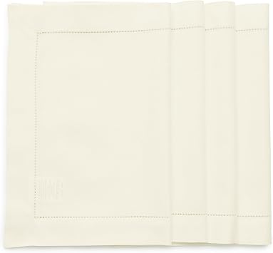 Solino Home Ivory Placemats Set of 4 - Cotton Linen Hemstitch Placemats 14 x 19 Inch for Summer