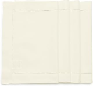 Solino Home Cotton Linen Placemats Ivory Hemstitch, 14 x 19 in, Set of 4