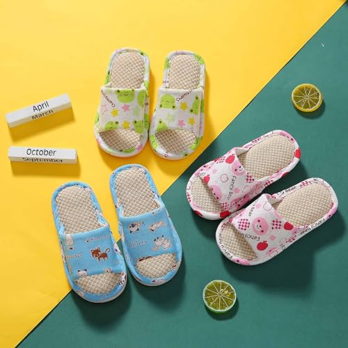 Kids House Slippers for Boys Girls Open Toe Cotton Linen Comfort Slip On Indoor Home Flat Toddler Slippers Size 12 134