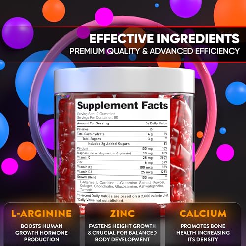 Image of BIOTEQUELAB Height Growth Increase Gummies Vitamins, Grow Tall Supplement, Calcium, Magnesium, Zinc, Ashwagandha, Glucosamine Multivitamin for Teens, Kids, 120 Gummies
