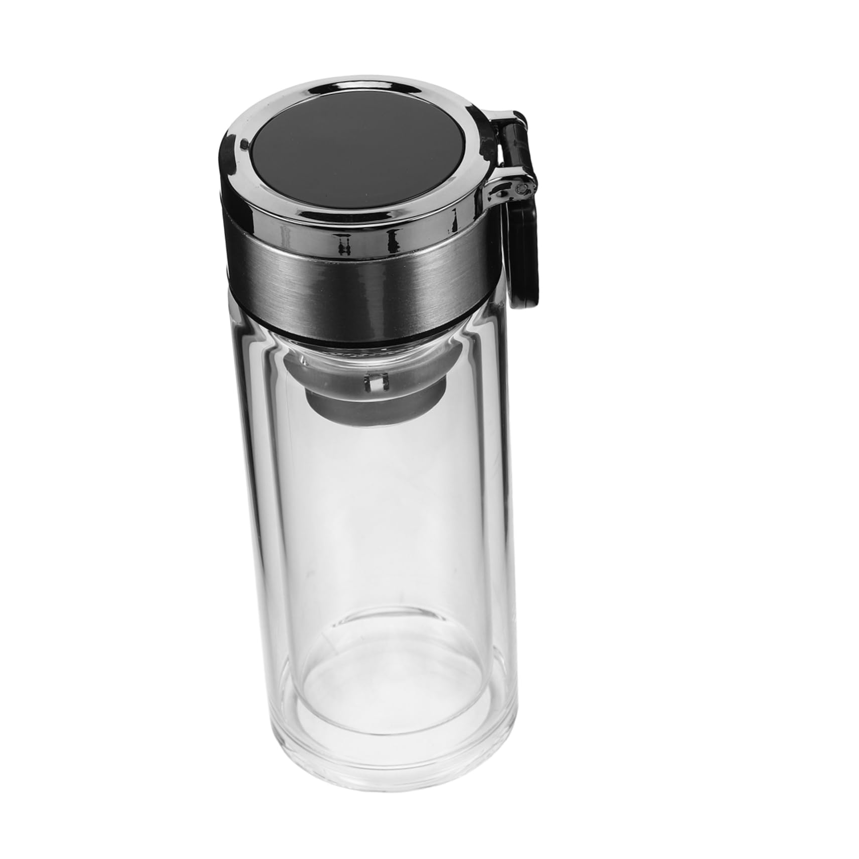 Luxshiny Doppelwandiger Glasbecher mit Henkel und Siebdeckel 240ml Teesiebbecher aus Glas für Büro und Unterwegs Tea Infuser Glass