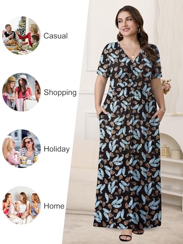 Image of PEVRL Plus Size Maxi Dresses for Women Summer Casual Short Sleeve Long Dress with Pockets 1X-5X