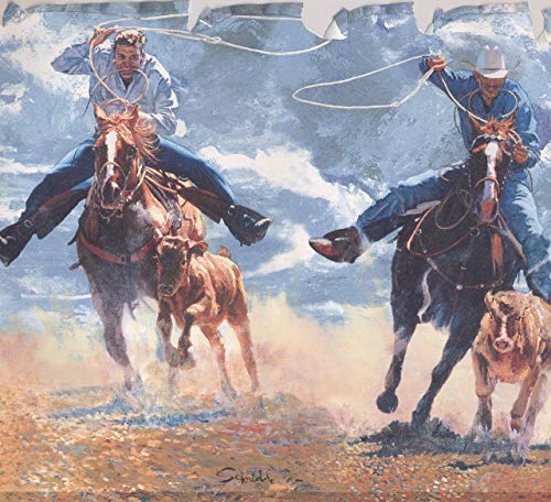 Retro Rodeo Cowboys Lasso Rope Hunting Wallpaper Border Vintage Design, Roll 15' x