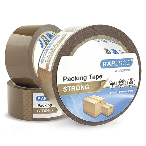 Rapesco 1750 Cinta de Embalar Resistente, 50 mm x 60 m, Marrón, Paquete de 3