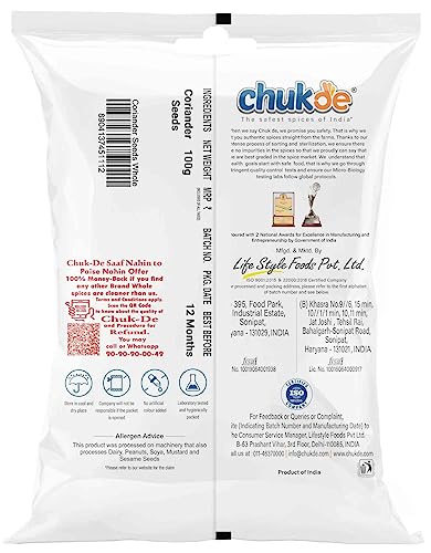 Image of Chukde - Black Pepper 100 Gm (Pack Of 1) - Dhania 100 Gm (Pack Of 3) - Whole Spices - Combo Pack