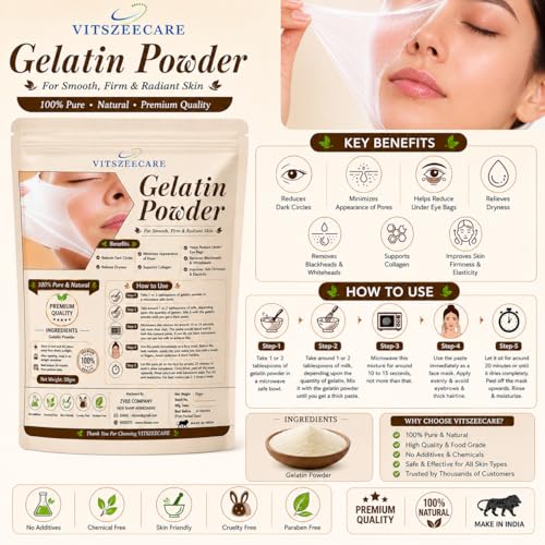 Image of Gelatin Powder 50g for Face Mask | Peel Off Mask Powder | Removes Blackheads & Whiteheads | Facial Hair Removal | Skin Tightening Collagen Support