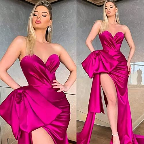 MuXiuFC Sweetheart Prom Dress 2023 Strapless Long Ball Gowns High Slit Satin Formal Evening Dresses for Women2
