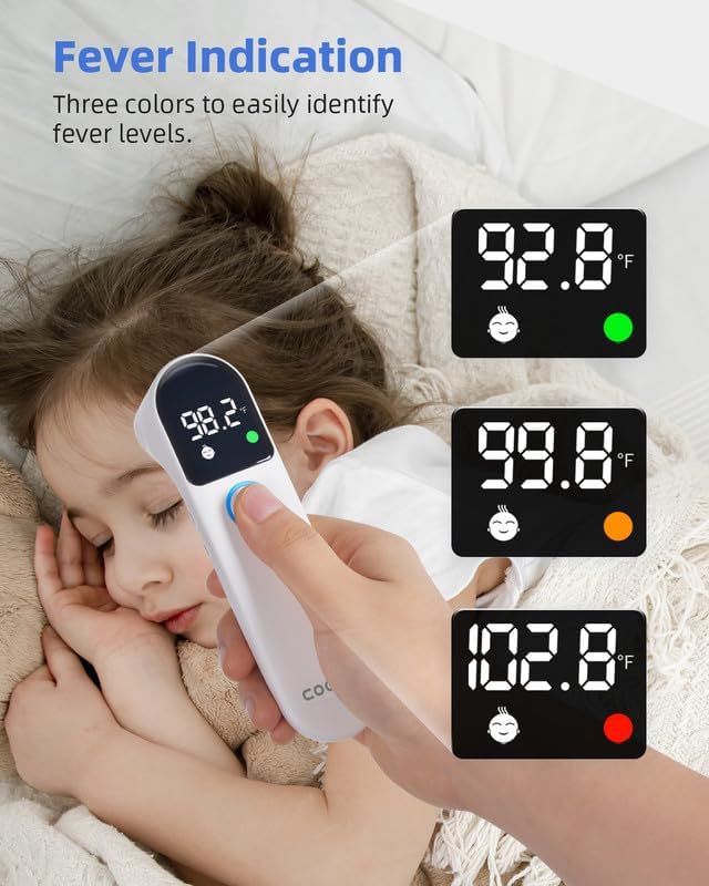 Miniatura 4 de COOCEER Termómetro digital para adultos y niños lecturas precisas de temperatura de oído y frente - Alarma de fiebre - Sin contacto ideal para bebés