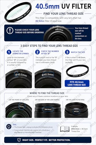 Image of MOSTOS - 40.5mm UV Filter for Camera Lens, HD Multi-Coated Optical Glass Lens Protector, Anti-Scratch UV Filter with Ultra-Slim Aluminum Frame (Make Sure O40.5 Mark is Written On Your Lens)