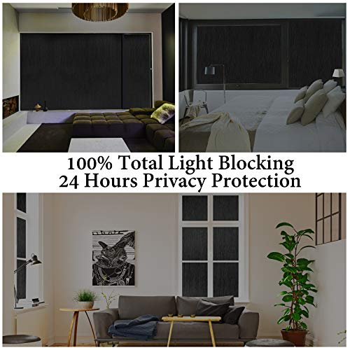 Image of KESPEN Total Blackout Window Film Privacy Static Cling, 100% Light Blocking Anti-UV Room Darkening Glass Tint, Heat Control Reusable Door Cover for Day Sleeping with Grid Line,35.4 Inch X 6.5 Feet