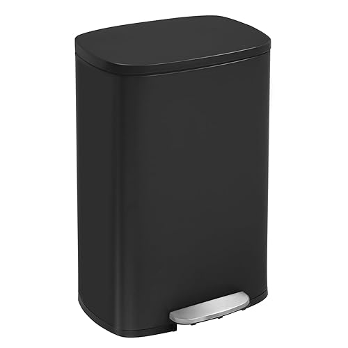 Papelera de cocina con tapa para oficina dormitorio baño cubo de basura a prueba de huellas dactilares de acero inoxidable cepillado 13 galones 50