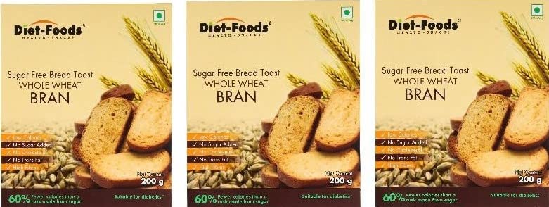 Diet-Foods Sugar Free Bread Toast Whole Wheat,200Gms(Pack Of 3) (B0BR3CTYT5) Amazon Price History, Amazon Price Tracker