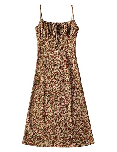Himosyber Womens Floral Dress Low-Cut Square Neck Spaghetti Strap Tie Bodycorn Dresses