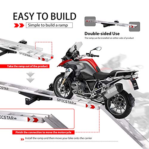 SPECSTAR Heavy Duty 400 Lbs Capacity Steel Motorcycle Carrier Anti Tilt Hitch Mounted Scooter Dirt Bike Rack with Loading Ramp and Locking Device