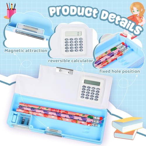 Image of Henoyso Multifunctional Pencil Box for Boys, Blue Inspirational Pencil Case with Calculator and Sharpener, 2026 Back to School Supplies Organizer for Kids Teens Students, Elementary Gift