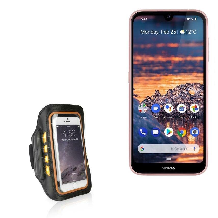 BoxWave Case for Nokia 4.2 (Case JogBrite Sports Armband, High Visibility Safety Light LED Runners Armband for Nokia 4.2 - Bold Orange