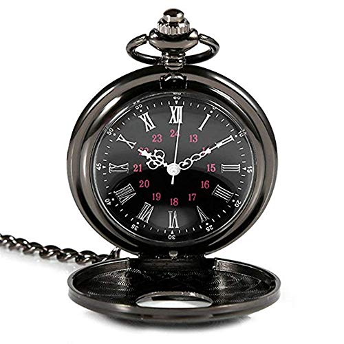 Black Pocket Watch Classical Mens Pocket Watch Retro Steampunk Pattern Quartz Roman Numerals Pocket Watch