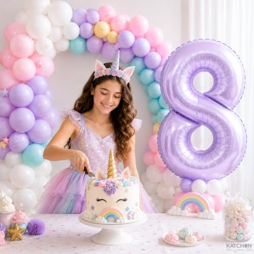 Image of KatchOn Light Purple Number 8 Balloons, 40 Inch Lilac Mylar Foil 8 Balloon