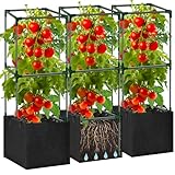 SUNXIZ 3 Pack Tomato Cages 47 Inch for Garden with 19.5 Gallon Square Grow Bags Planter Pots with Heavy Duty Trellis Plant Stakes Support Frames for Vertical Climbing Cucumber Vegetables Flowers