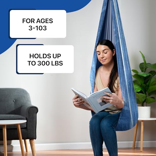 Image of Indoor Sensory Swing for Kids or Outdoor - Holds 300lbs, Double-Layer, & 360 Swivel, Calming Compression Therapy Swing Hammock for Kids & Adults with All Hardware - Sensory-Motor Toys & Gifts