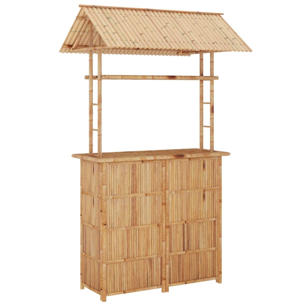 Ensemble de bar en bambou 3 pièces pour jardin, terrasse, balcon, meubles d'extérieur, comptoir de bar avec toit, 2 chaises, résistant aux intempéries, durable, plateau de table 115 x 55 cm