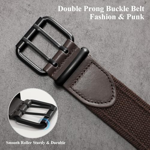 Image of WHIPPY Canvas Double Grommet Belt Unisex Casual Double Prong Belt for Men Women for Jeans Pants