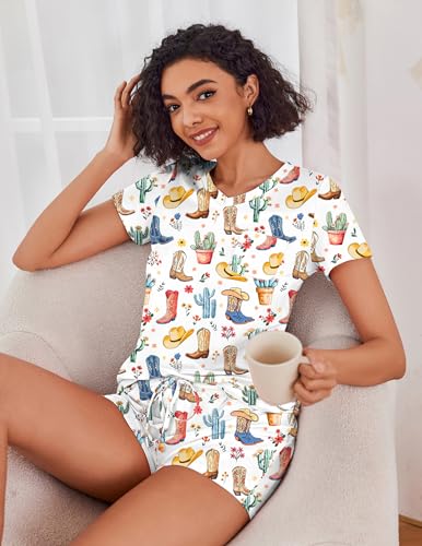 Image of Ekouaer Womens Pajama Sets Shorts Soft 2 Piece Lounge Set with Chest Pocket