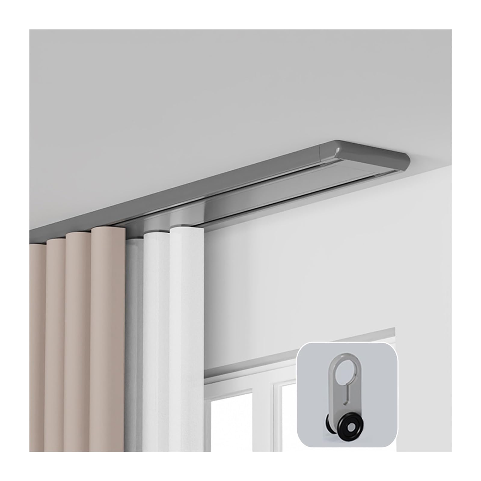 WQPMNYG Double Curtain Rail System Adjustable Ceiling Mount No Damage to Walls Ideal for Living Room & Bedroom Room Dividers (Gray 400cm/13.1ft)