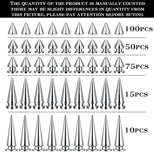 Ferraycle FERRAYCLE-CONE SPIKES-22 250 Pieces Cone Spikes Screwback Studs Spikes And Studs Multiple Sizes Cone Spikes For Halloween Cosplay Screwback Studs Rivets Punk Rock Bullet Rivets For Diy Clothing Leather Craft thumb #3