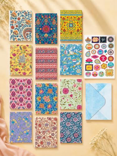 Image of DOODLE Ethnic Floral Blank Notecards with Envelopes - Set of 24 Mini Greeting Cards with 24 Envelopes & 48 Stickers | Thank You Notes, Gift Enclosures & All Occasion Cards