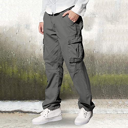 Men's Baggy Cargo Pants Elastic Waist Drawstring Parachute Pants Casual Loose Fit Joggers Hiking with Pockets 6