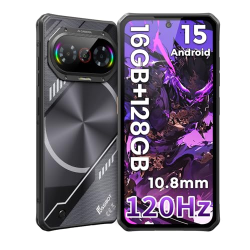 FOSSiBOT F114 Telephone Portable 120Hz Écran,10.8mm,Android 15 Smartphone Incassable,16G0+128G0/2T0, 6.67
