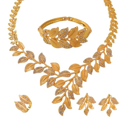 LifflyLadys Dubai Gold Necklace and Earrings Bracelet Ring Full Set for Women,Quite Luxury African Nigerian Italian Gold Jewelry Sets for Wedding,Birthday, Mother's Day, Events or Party Gift Accessories