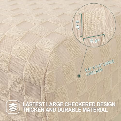 Image of YEMYHOM 4 Pieces Stretch Recliner Slipcover Jacquard Recliner Chair Cover with Side Pocket Anti-Slip Fitted Recliner Cover Couch Furniture Protector with Elastic Bottom (Recliner, Beige)
