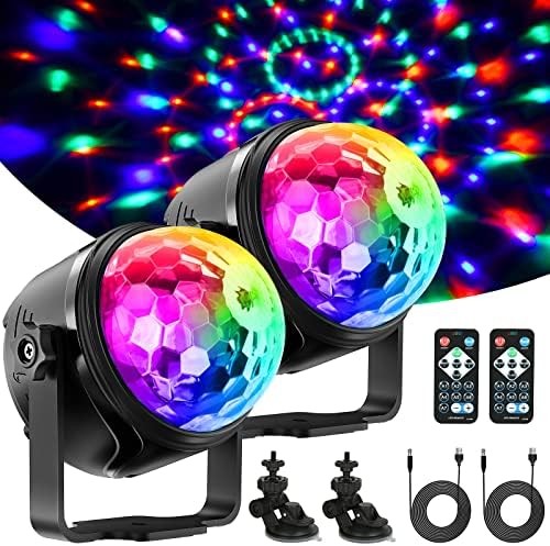 Disco Lights for Parties USB, YAZEKY Party Lights 4W DJ Dicso Ball Lights with Remote Control, Sound-Activated 7 RGB Colours 360°Rotating for Car, DJ, KTV, Party, Bar, Christmas