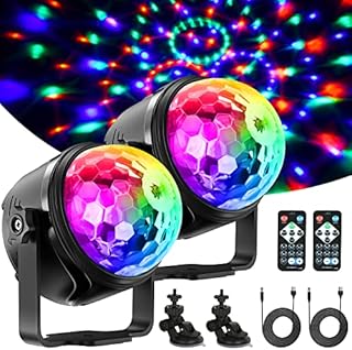 Disco Lights for Parties USB, YAZEKY Party Lights 4W DJ Dicso Ball Lights with Remote Control, Sound-Activated 7 RGB Colours 360°Rotating for Car, DJ, KTV, Party, Bar, Christmas