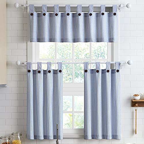 July Joy KC SET NAVY Short Curtains 36 Inches Long For Kitchen Window Tab Top Of 3 Pieces Cafe Curtains cover